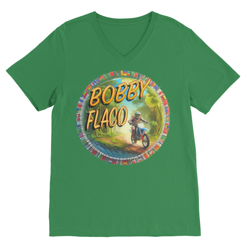 "Bike the World" Bobby Flaco - USaA V Neck Tee