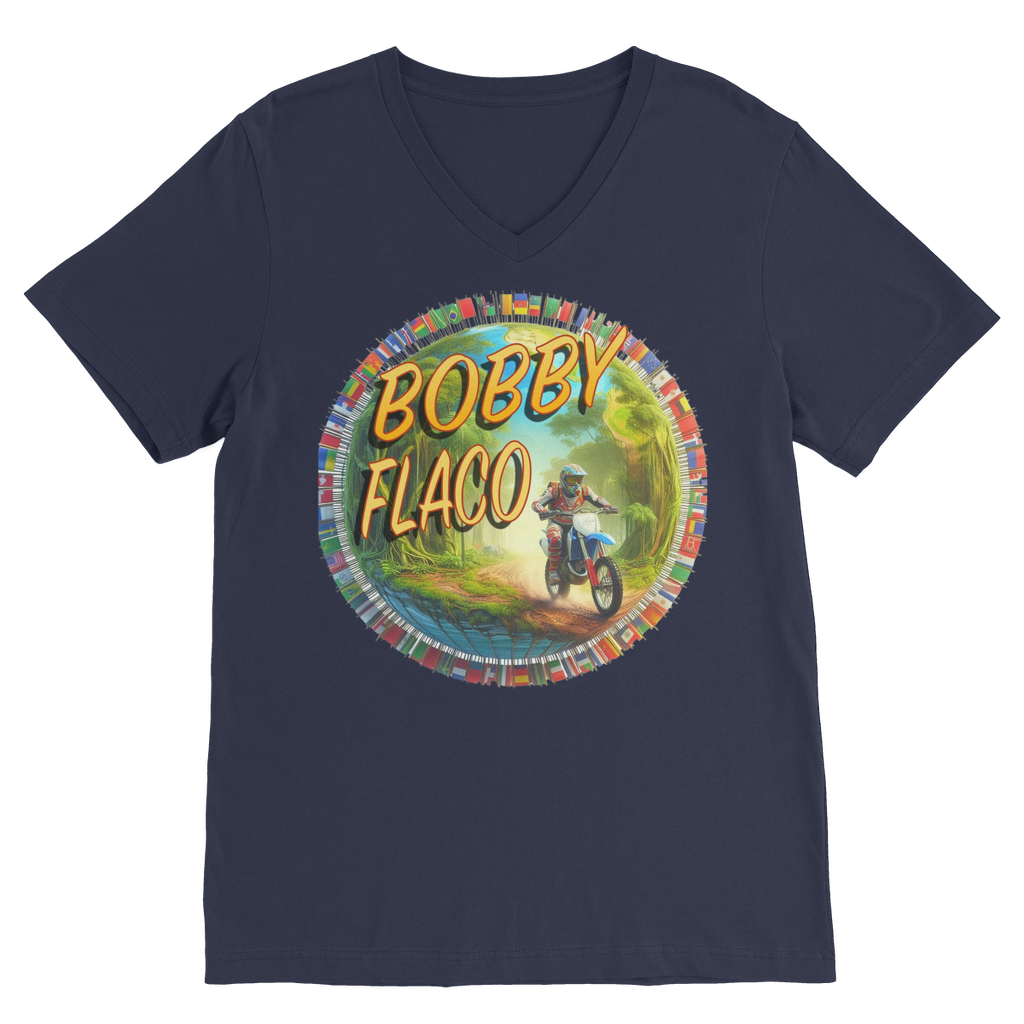 "Bike the World" Bobby Flaco - USaA Unisex V Neck Tee