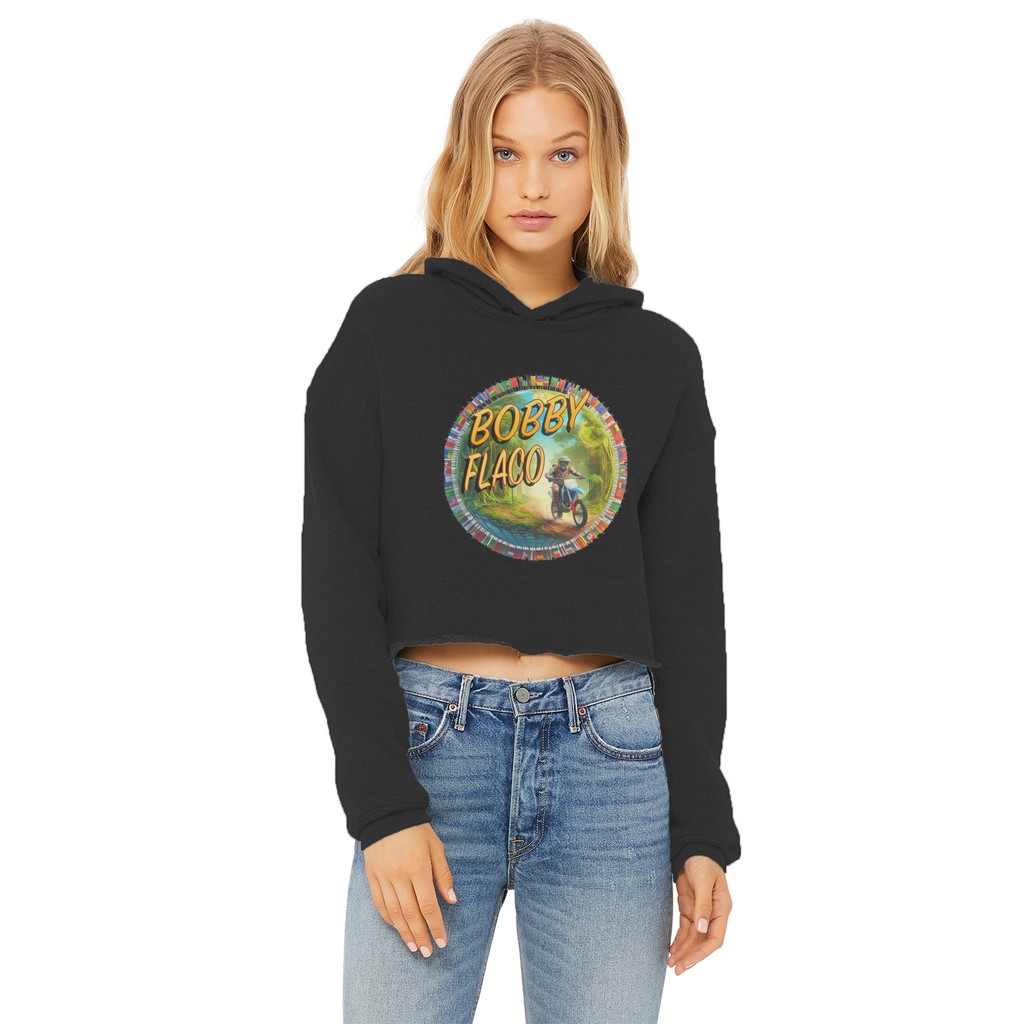 "Bike the World" Bobby Flaco - USaA Women's Wear Crop Top Hoodie
