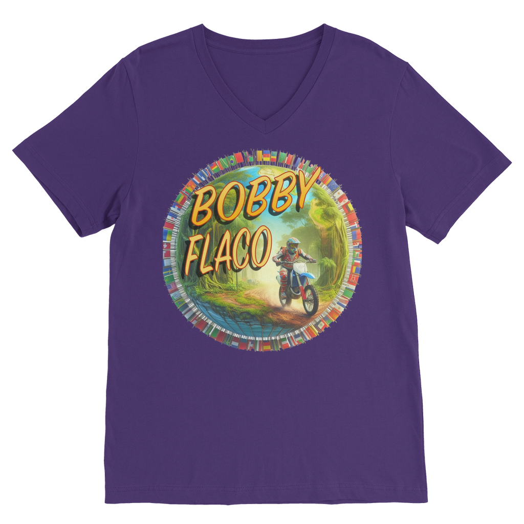 "Bike the World" Bobby Flaco - USaA V Neck Tee