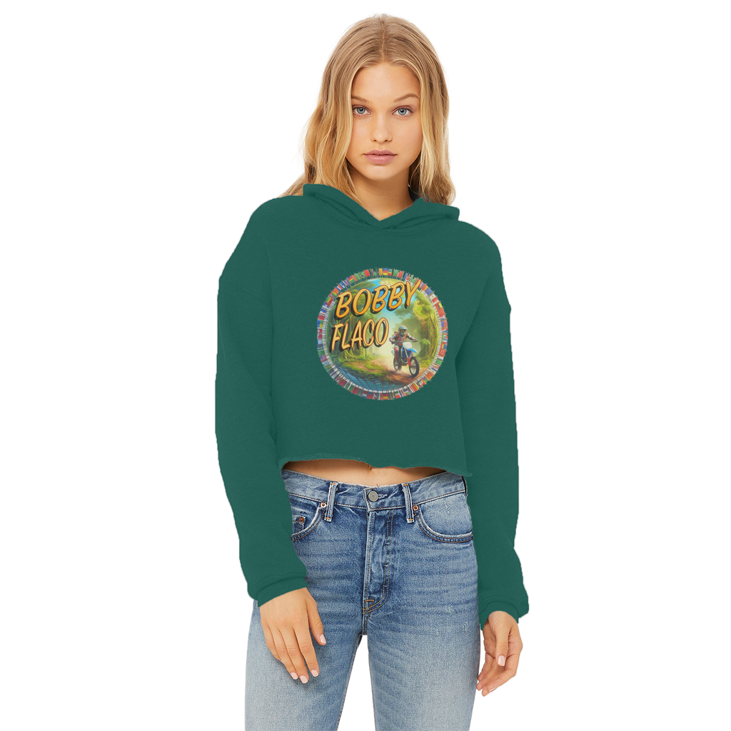 "Bike the World" Bobby Flaco - USaA Women's Wear Crop Top Hoodie
