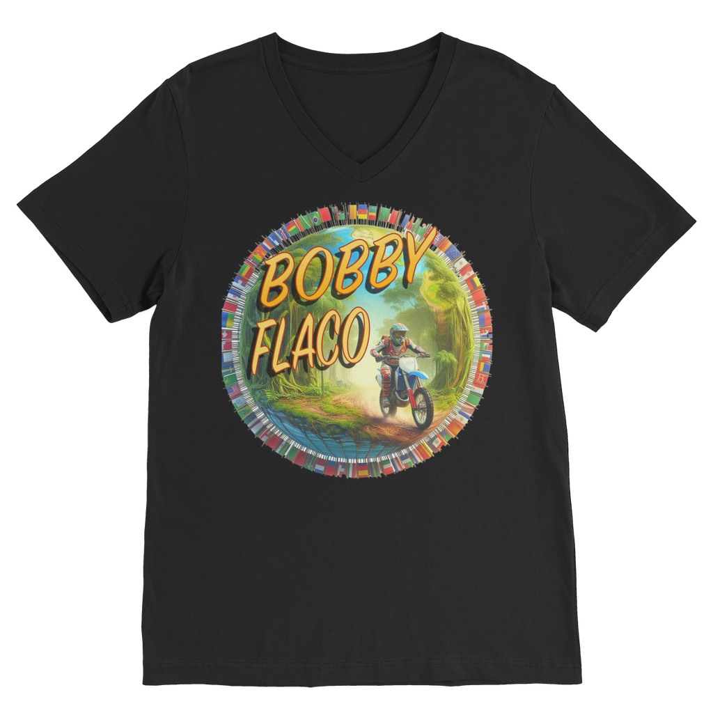 "Bike the World" Bobby Flaco - USaA Unisex V Neck Tee