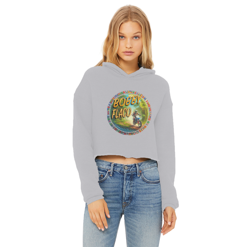 "Bike the World" Bobby Flaco - USaA Women's Wear Crop Top Hoodie
