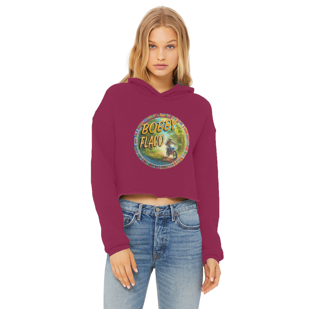 "Bike the World" Bobby Flaco - USaA Women's Wear Crop Top Hoodie