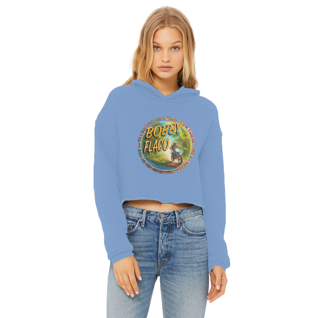 "Bike the World" Bobby Flaco - USaA Women's Wear Crop Top Hoodie