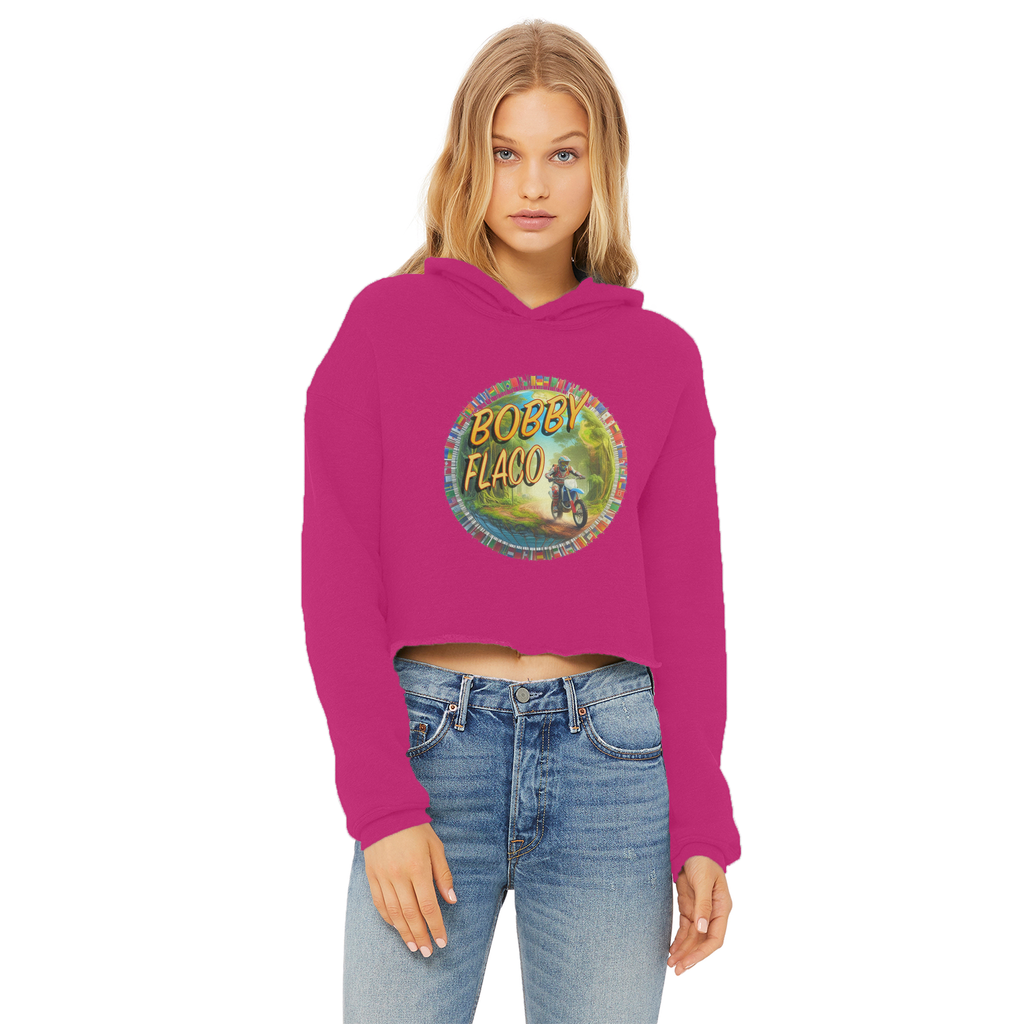 "Bike the World" Bobby Flaco - USaA Women's Wear Crop Top Hoodie