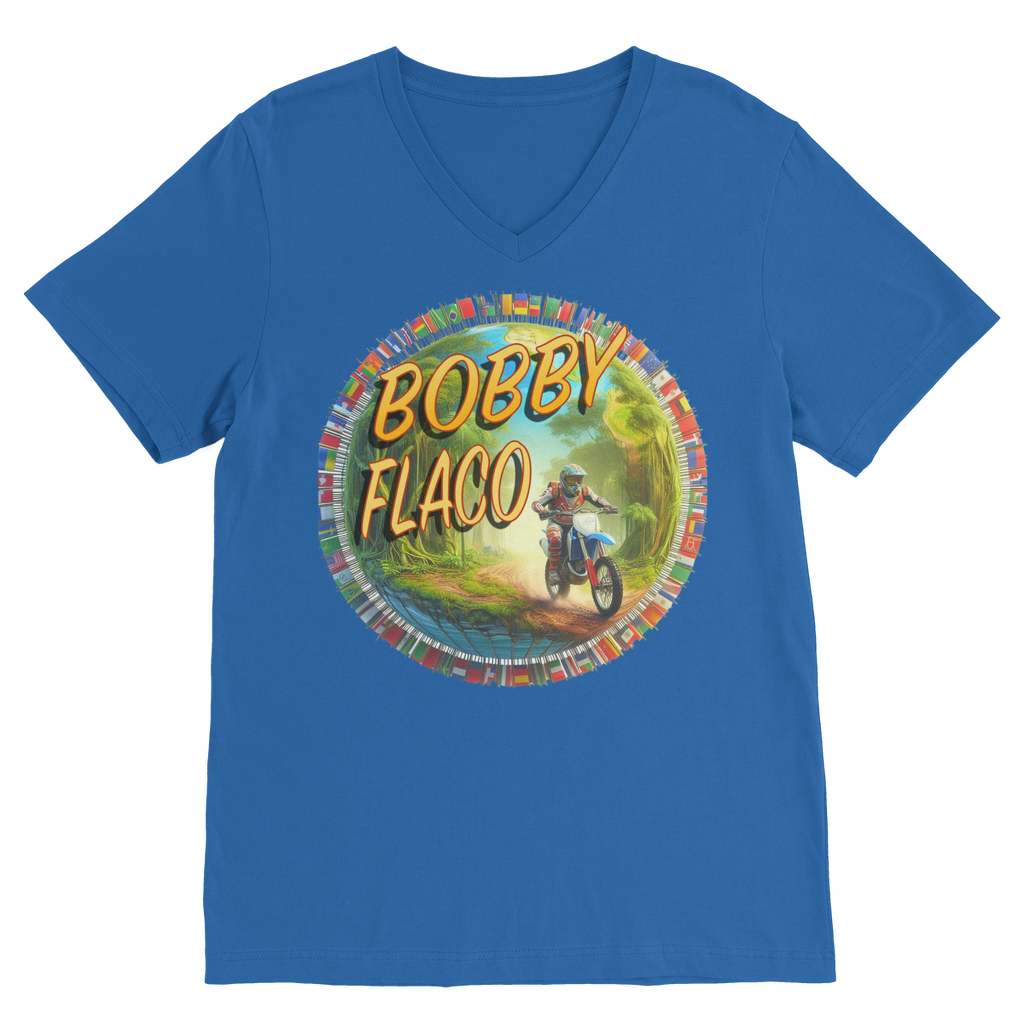 "Bike the World" Bobby Flaco - USaA Unisex V Neck Tee