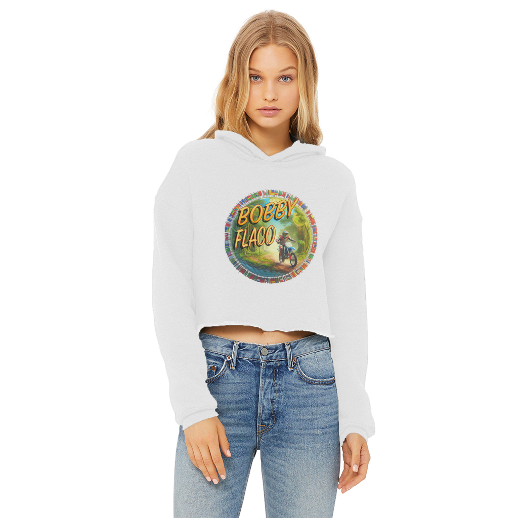 "Bike the World" Bobby Flaco - USaA Women's Wear Crop Top Hoodie