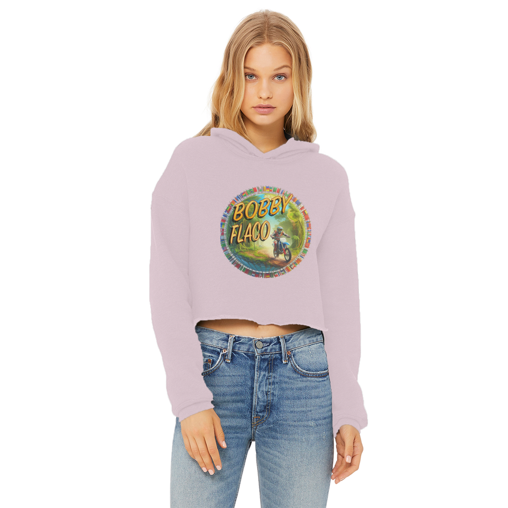 "Bike the World" Bobby Flaco - USaA Women's Wear Crop Top Hoodie