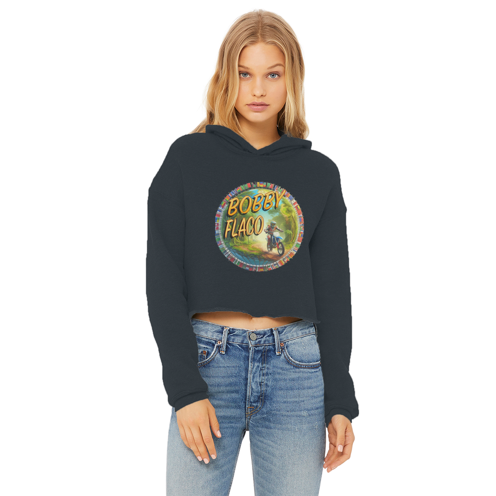 "Bike the World" Bobby Flaco - USaA Women's Wear Crop Top Hoodie