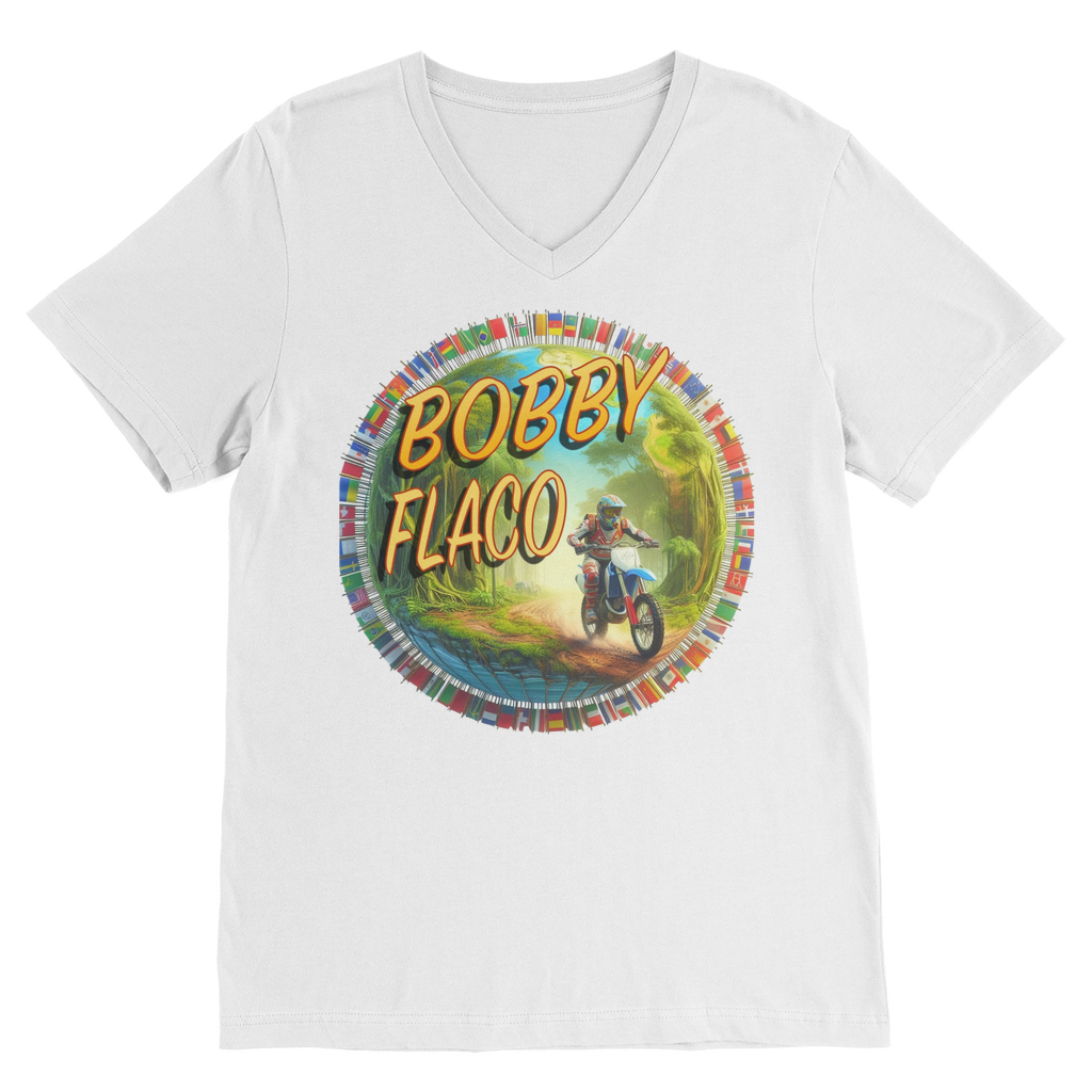 "Bike the World" Bobby Flaco - USaA Unisex V Neck Tee