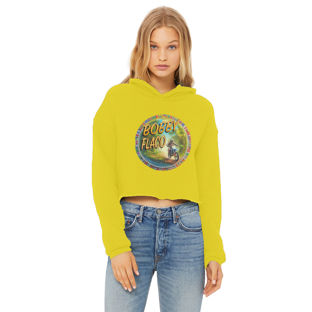 "Bike the World" Bobby Flaco - USaA Women's Wear Crop Top Hoodie