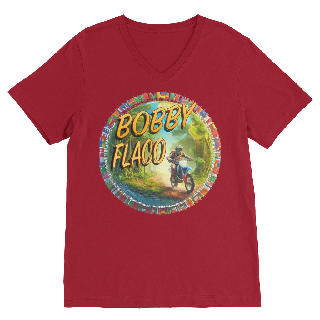 "Bike the World" Bobby Flaco - USaA Unisex V Neck Tee