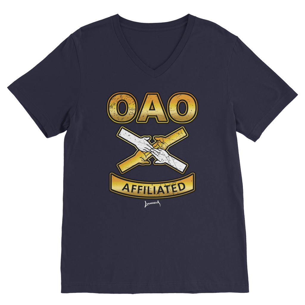 Over All Obstacles (USA) "Coat of Arms" V Neck Tee