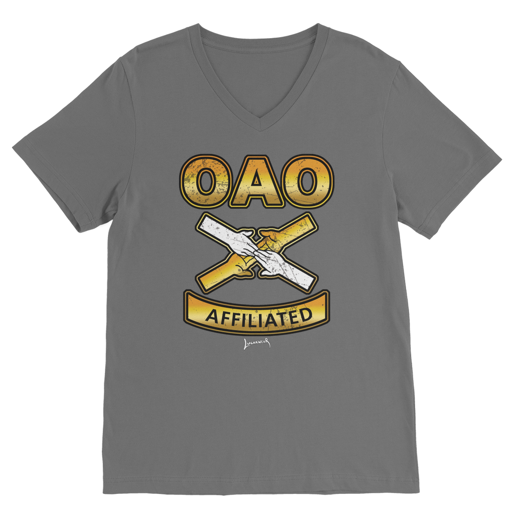 Over All Obstacles (USA) "Coat of Arms" V Neck Tee