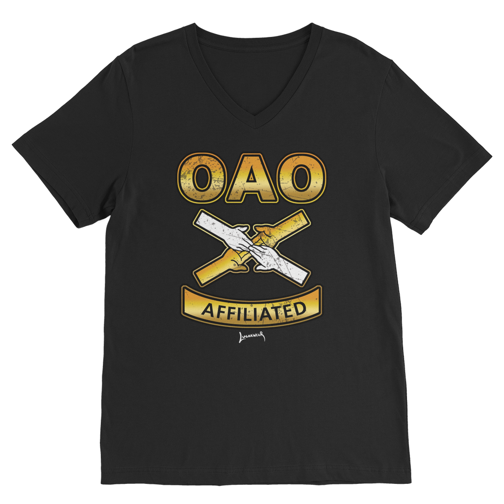 Over All Obstacles (USA) "Coat of Arms" V Neck Tee
