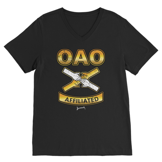 Over All Obstacles (USA) "Coat of Arms" V Neck Tee