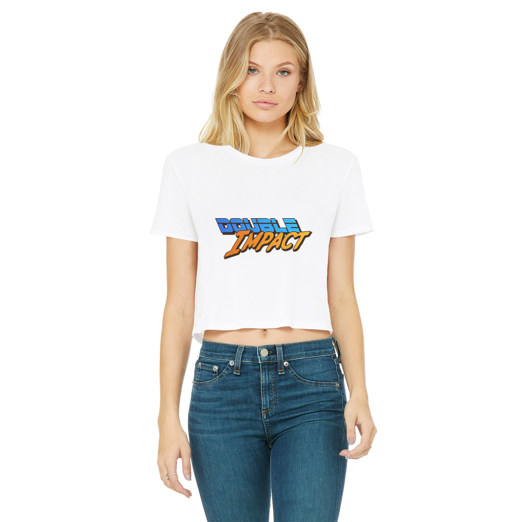 Double Impact (USA) Blue and Orange Women's Wear Crop Top