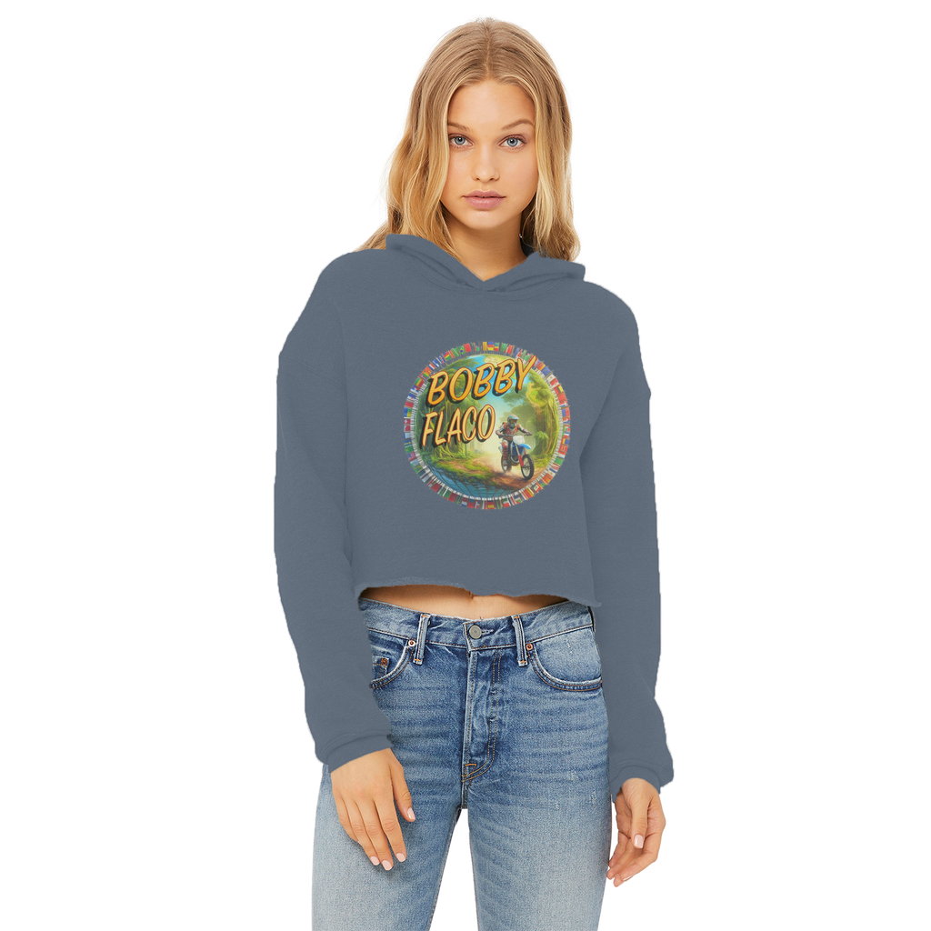 "Bike the World" Bobby Flaco - USaA Women's Wear Crop Top Hoodie