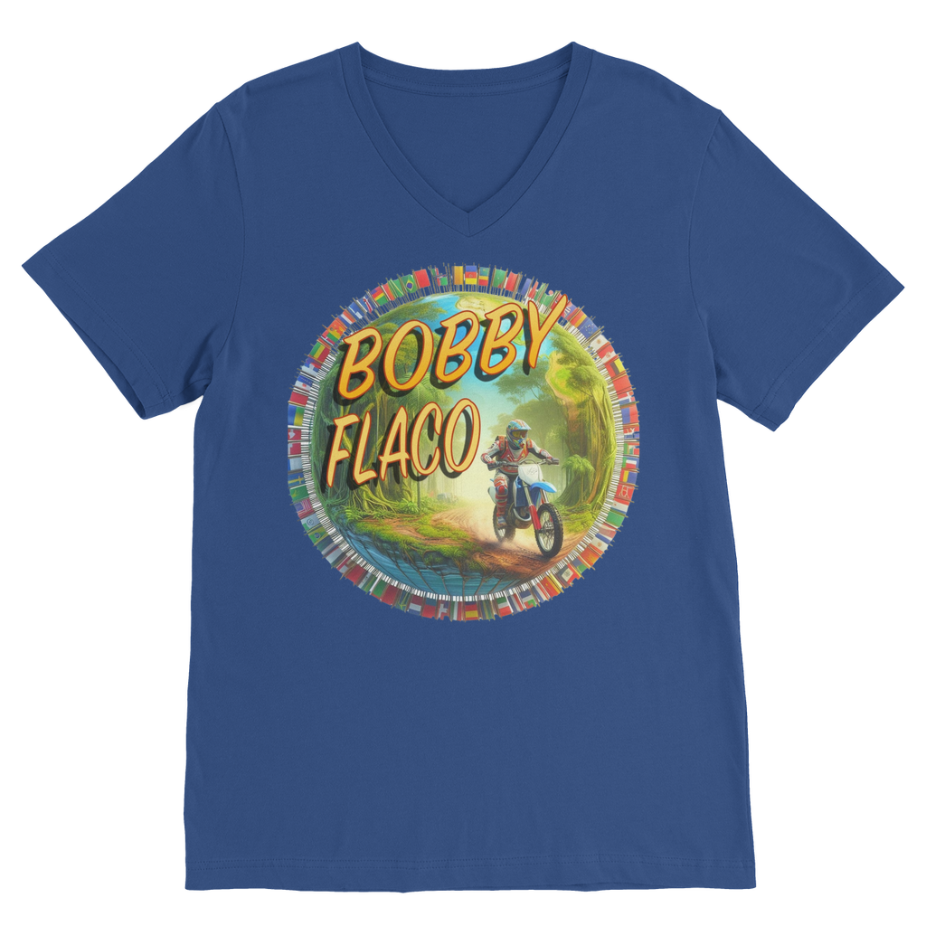"Bike the World" Bobby Flaco - USaA V Neck Tee