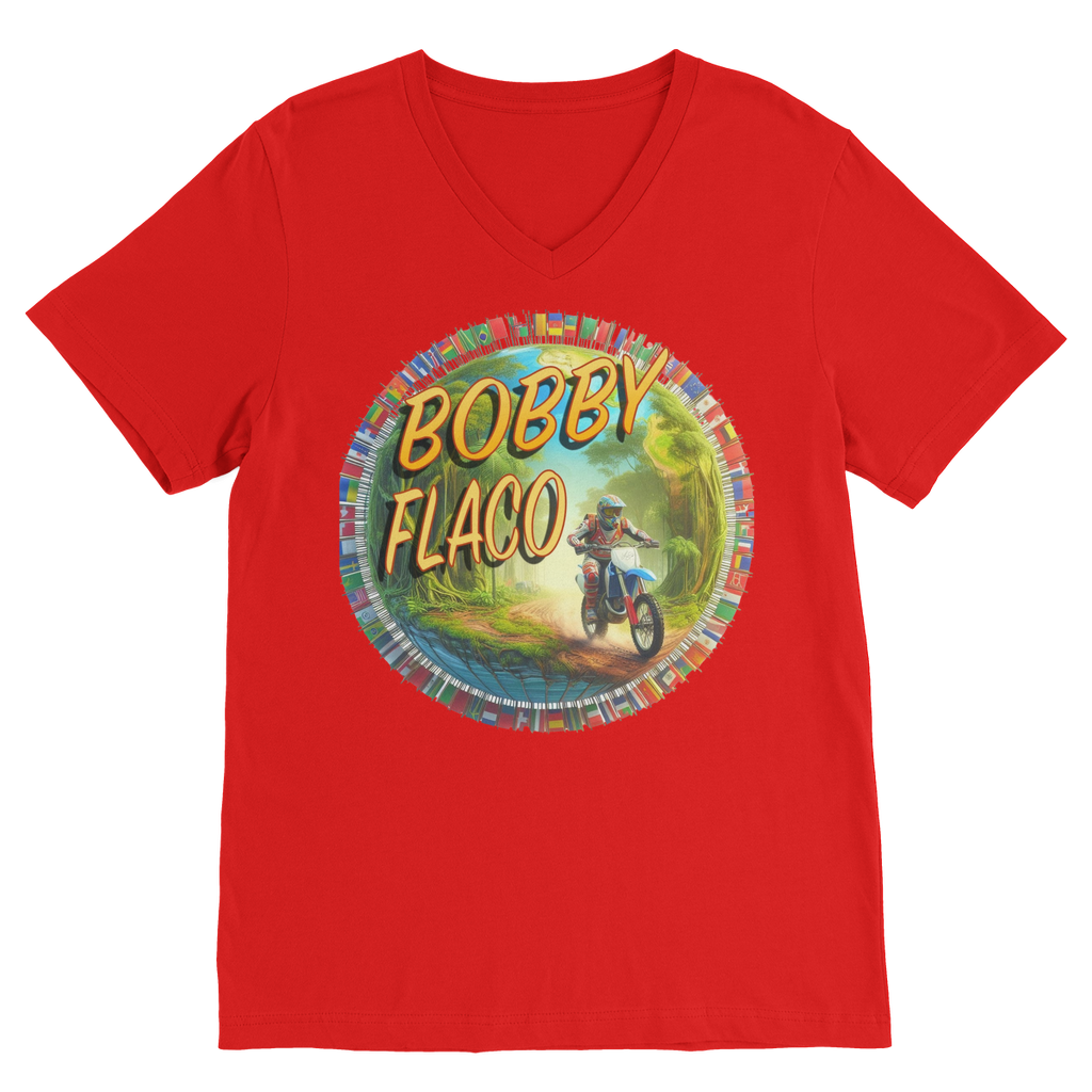 "Bike the World" Bobby Flaco - USaA V Neck Tee