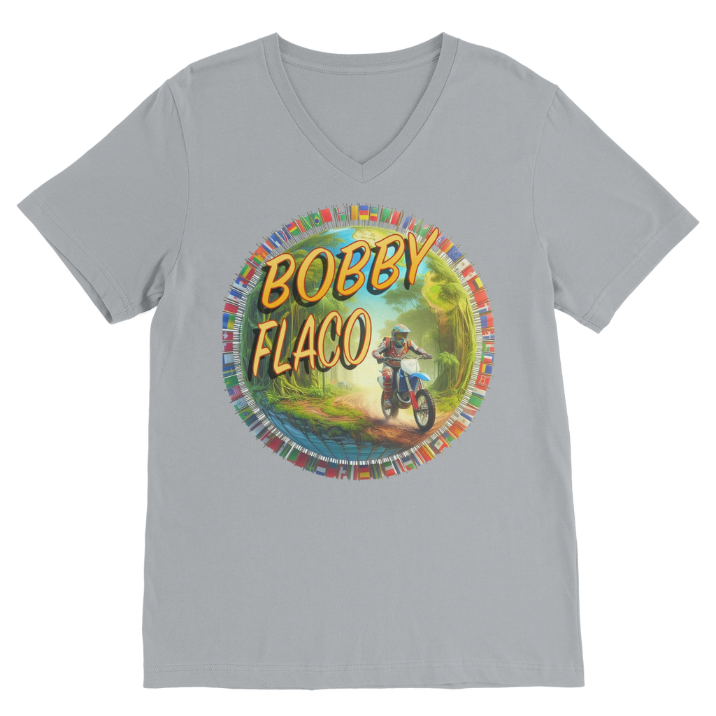 "Bike the World" Bobby Flaco - USaA V Neck Tee