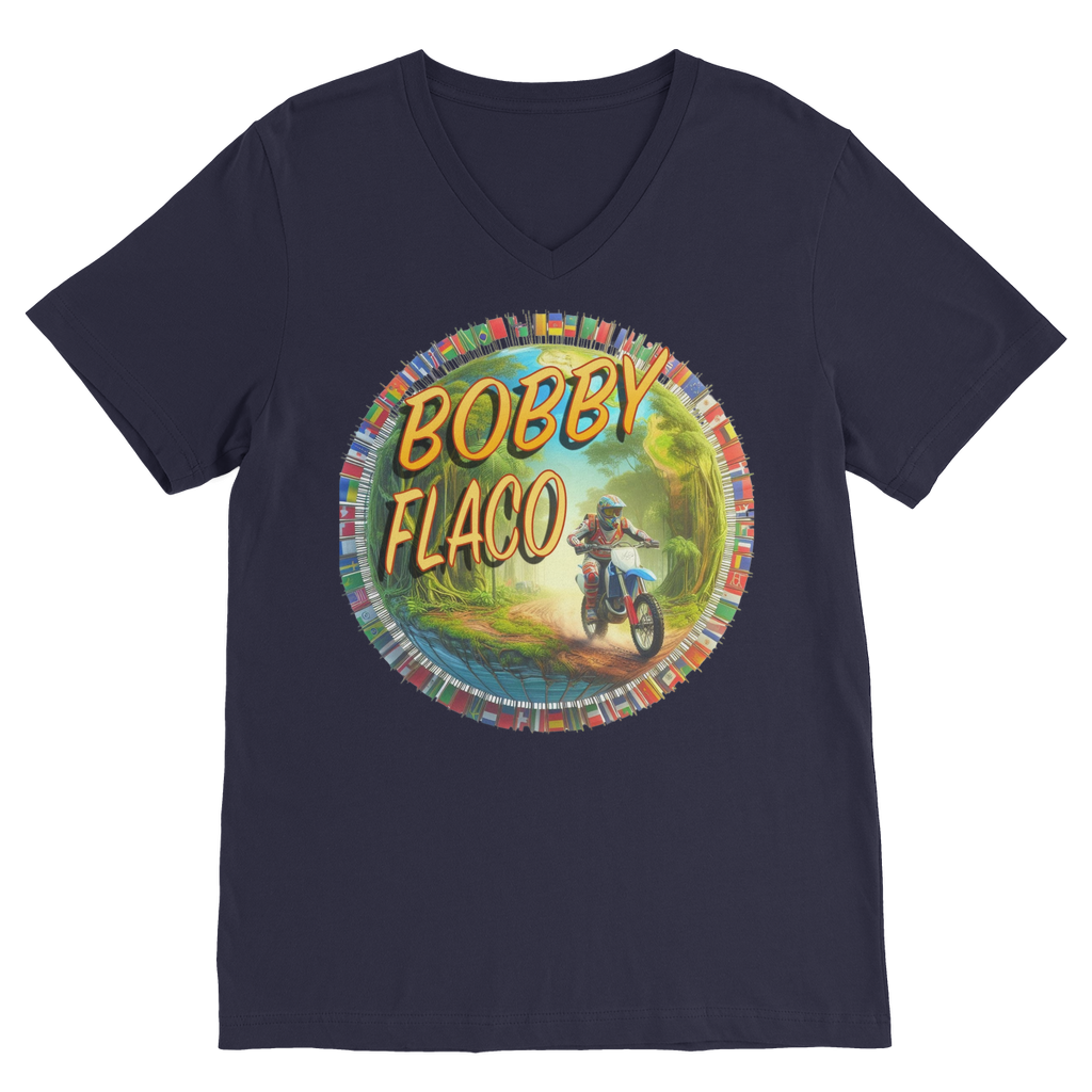 "Bike the World" Bobby Flaco - USaA V Neck Tee