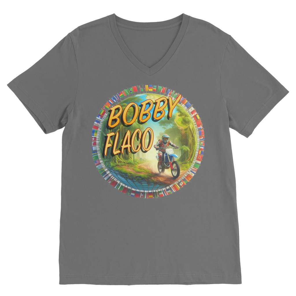 "Bike the World" Bobby Flaco - USaA V Neck Tee