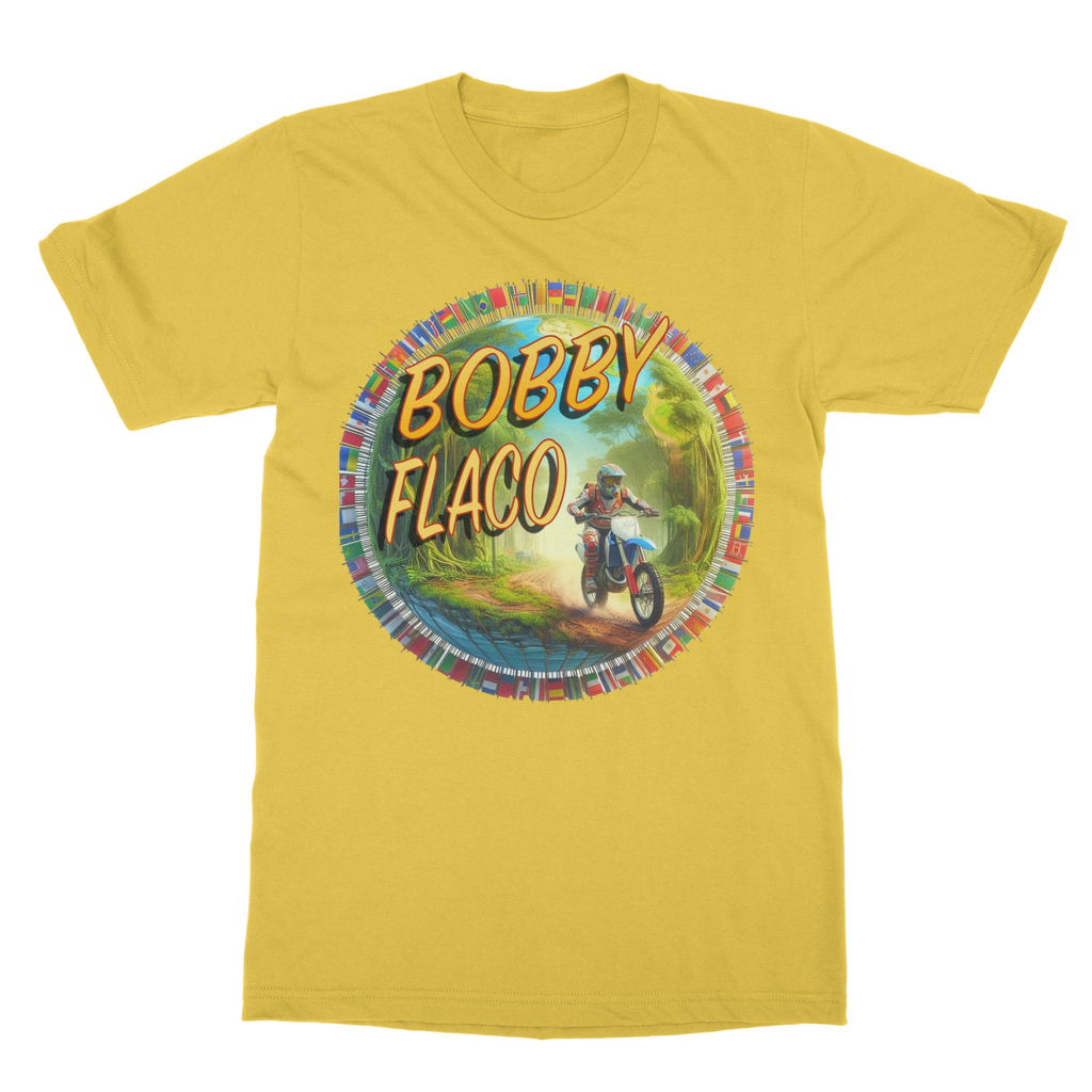 "Bike the World" Bobby Flaco - USaA Unisex Heavy Cotton Tee