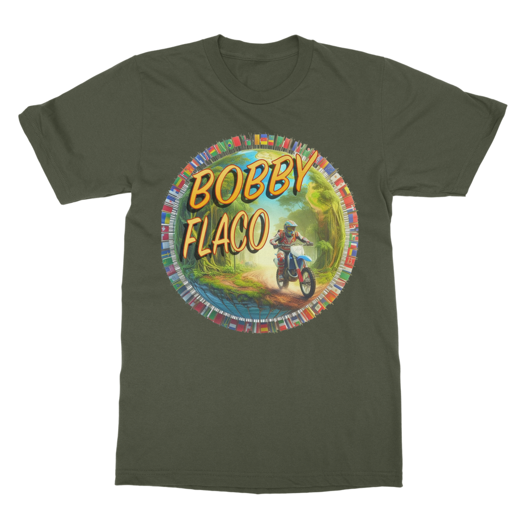 "Bike the World" Bobby Flaco - USaA Unisex Heavy Cotton Tee